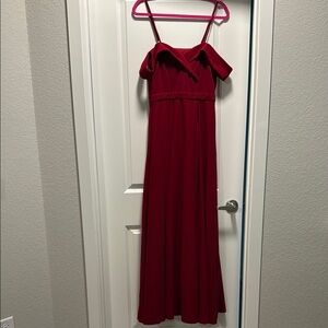 Red Off The Shoulder Floor-Length Dress with Slit